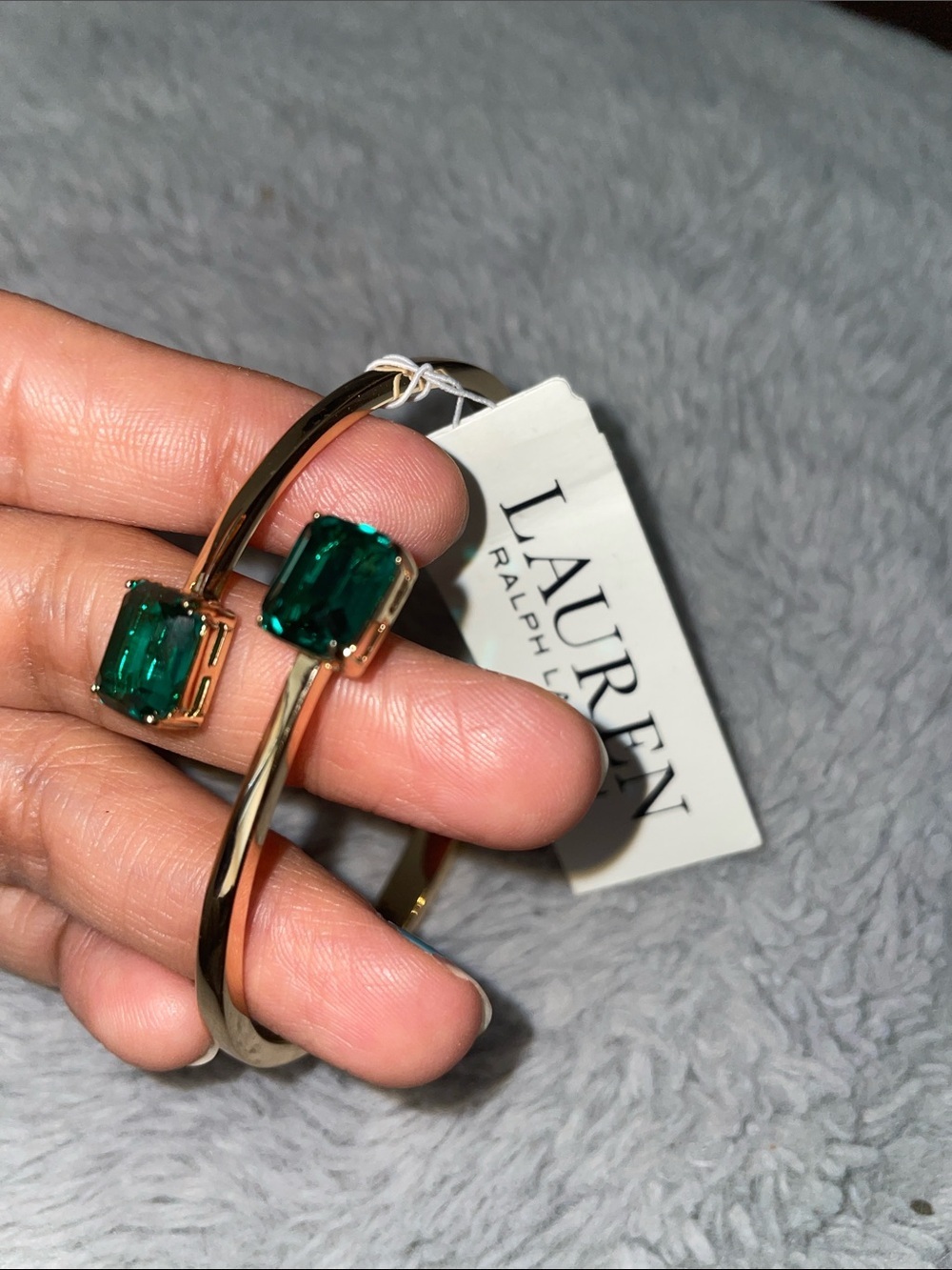 Lauren Ralph Lauren Gold-Tone Bangle and Emerald Green Stud Earrings set - Picture 5 of 5